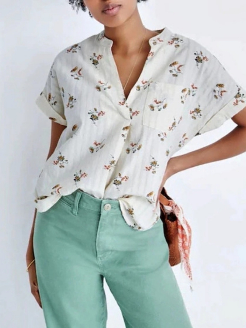 Madewell Short Sleeve Button-Front Blouse Floral Cotton Blouse XXS